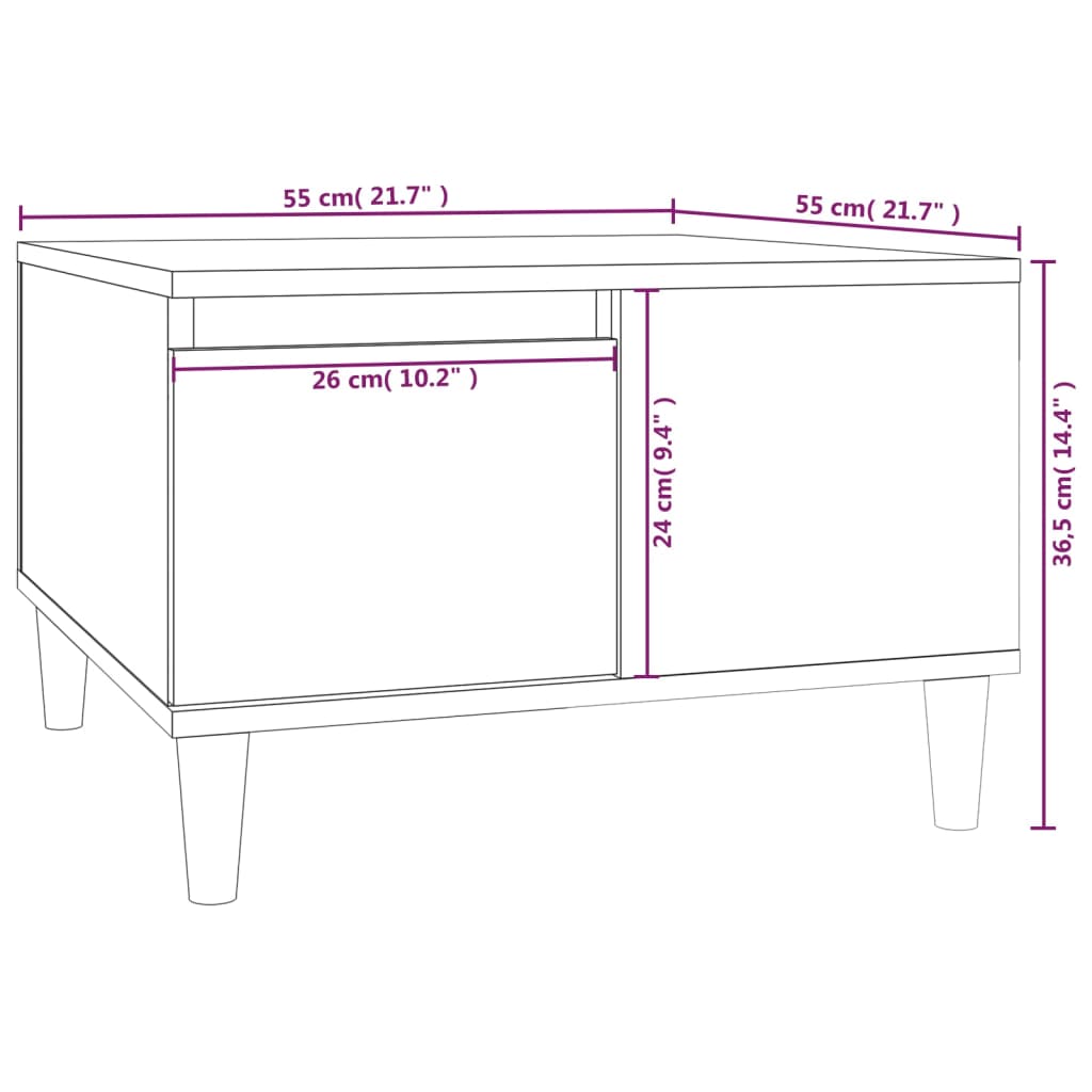 sofabord 55x55x36,5 cm konstrueret træ sort