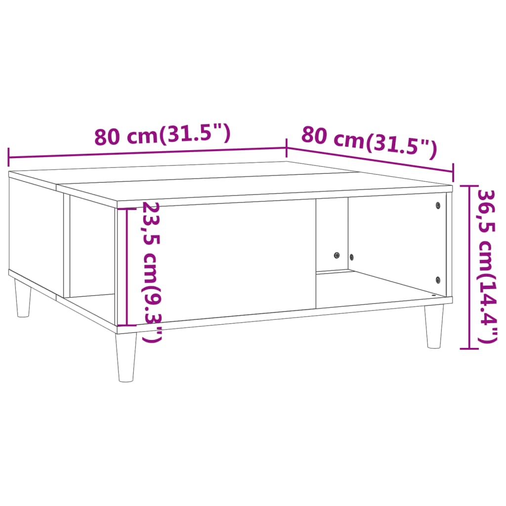 sofabord 80x80x36,5 cm konstrueret træ hvid