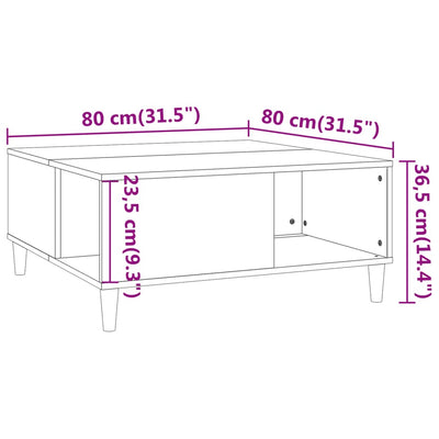 sofabord 80x80x36,5 cm konstrueret træ hvid