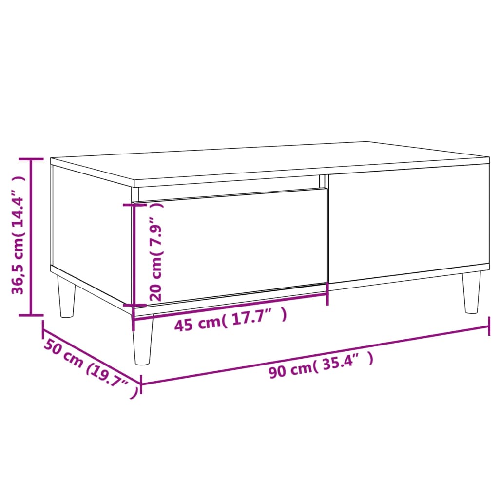 sofabord 90x50x36,5 cm konstrueret træ sort