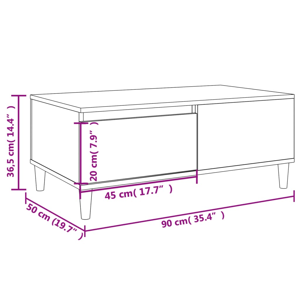 sofabord 90x50x36,5 cm konstrueret træ betongrå