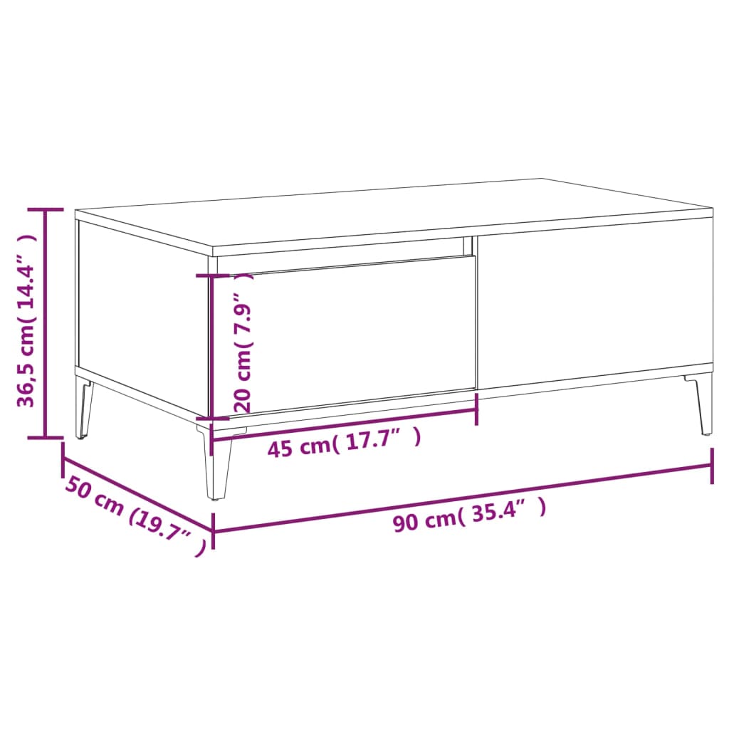 sofabord 90x50x36,5 cm konstrueret træ hvid