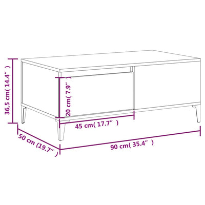 sofabord 90x50x36,5 cm konstrueret træ hvid