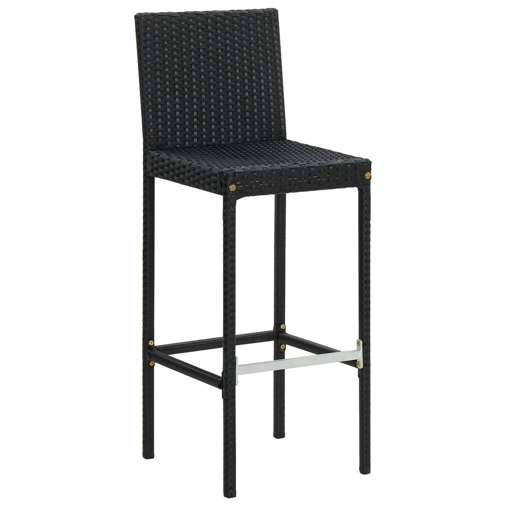 barstole med hynder 6 stk. polyrattan sort