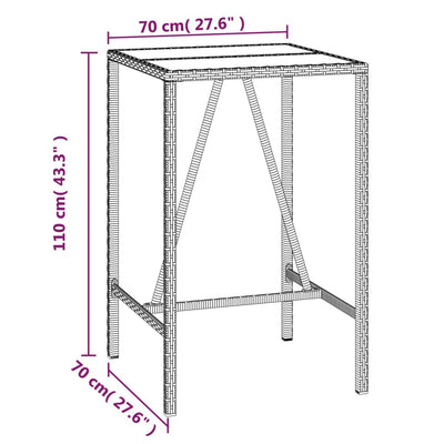 barbord med glasplade 70x70x110 cm polyrattan sort