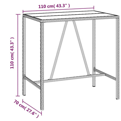 barbord med glasplade 110x70x110 cm polyrattan brun