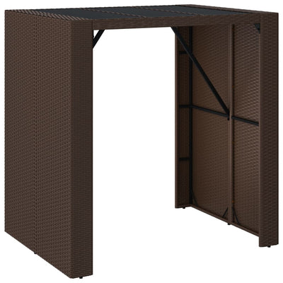 barbord med glasplade 105x80x110 cm polyrattan brun