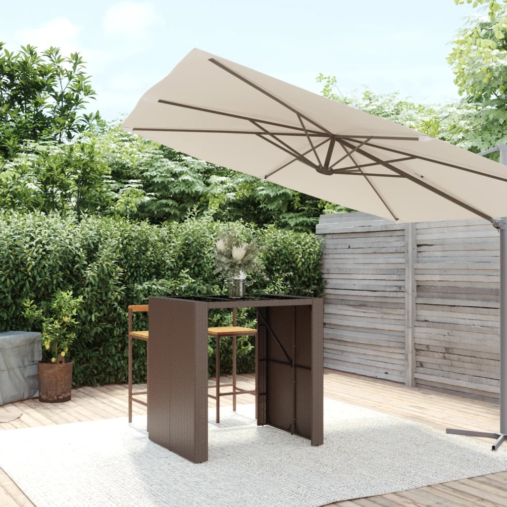 barbord med glasplade 105x80x110 cm polyrattan brun