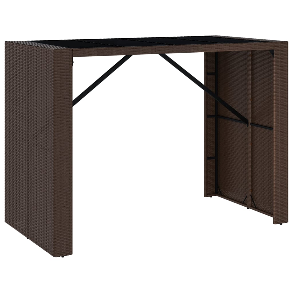 barbord med glasplade 145x80x110 cm polyrattan brun