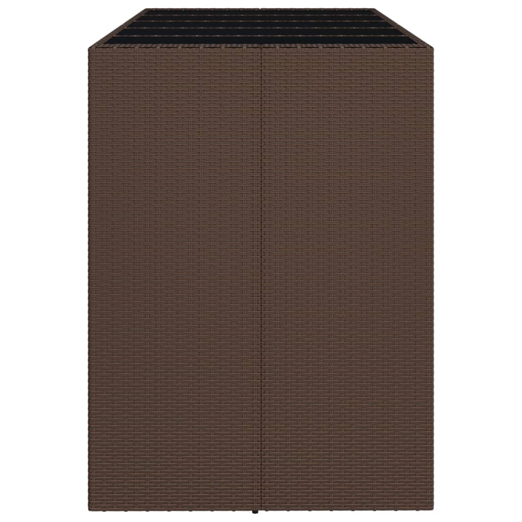 barbord med glasplade 185x80x110 cm polyrattan brun