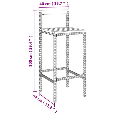 barstole 2 stk. polyrattan og massivt akacietræ sort