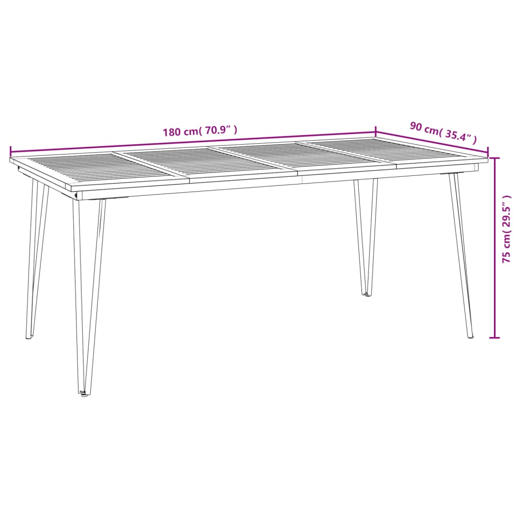 havebord med hairpin-bordben 180x90x75 cm massivt akacietræ