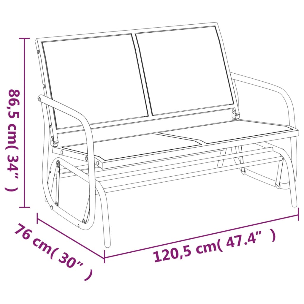 gyngebænk til haven 120,5x76x86,5 cm textilene og stål brun