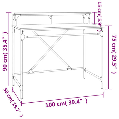 skrivebord 100x50x90 cm konstrueret træ og jern sonoma-eg