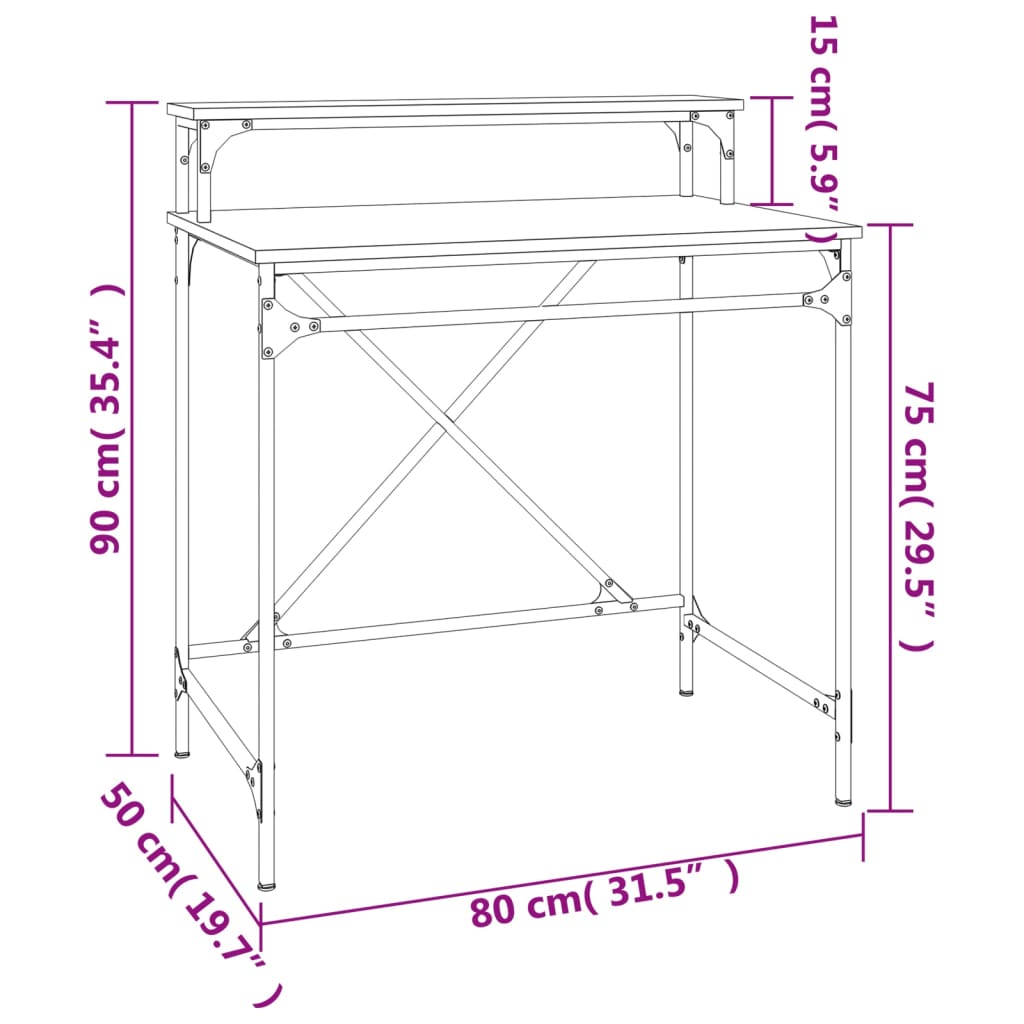 skrivebord 80x50x90 cm konstrueret træ og jern røget eg