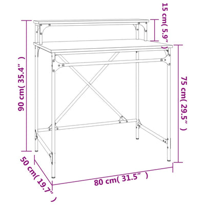 skrivebord 80x50x90 cm konstrueret træ og jern røget eg