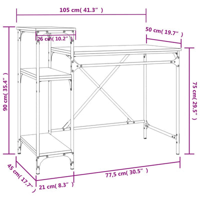 skrivebord m. hylder 105x50x90cm konstrueret træ jern sonoma-eg