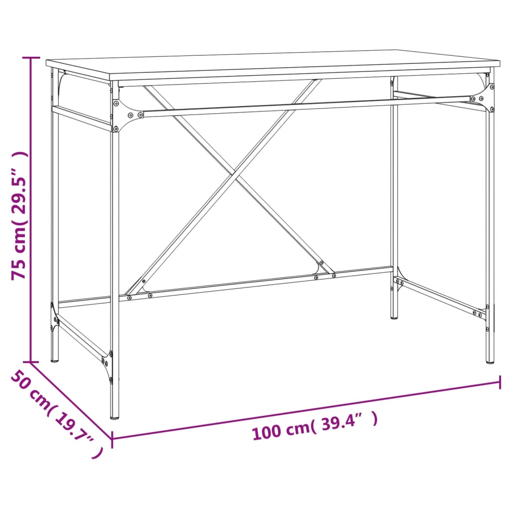 skrivebord 100x50x75 cm konstrueret træ og jern grå sonoma-eg