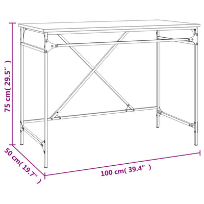 skrivebord 100x50x75 cm konstrueret træ og jern brunt eg