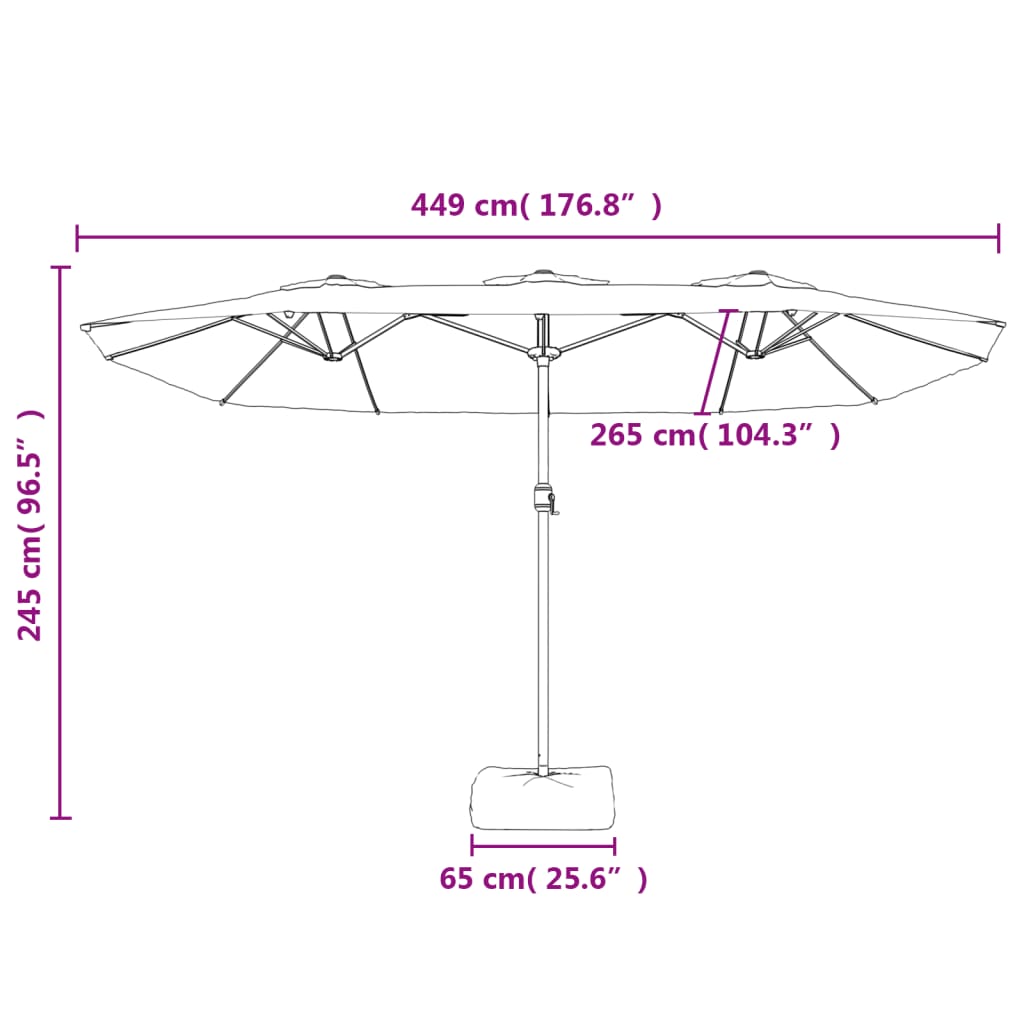 parasol m. dobbelt parasoldug 449x245 cm bordeauxrød