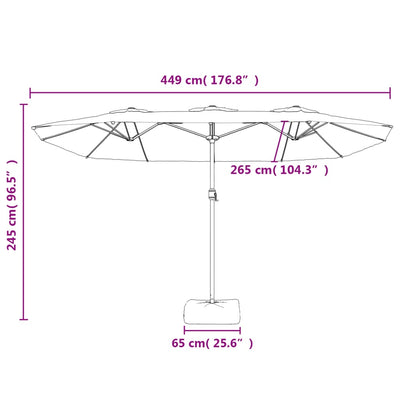 parasol m. dobbelt parasoldug 449x245 cm bordeauxrød