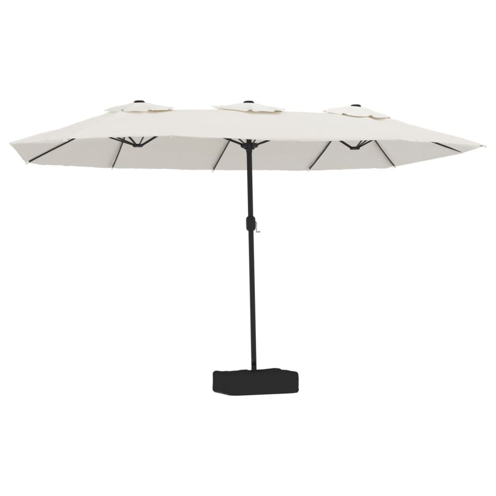 parasol med dobbelt parasoldug og LED-lys 449x245 cm sandhvid