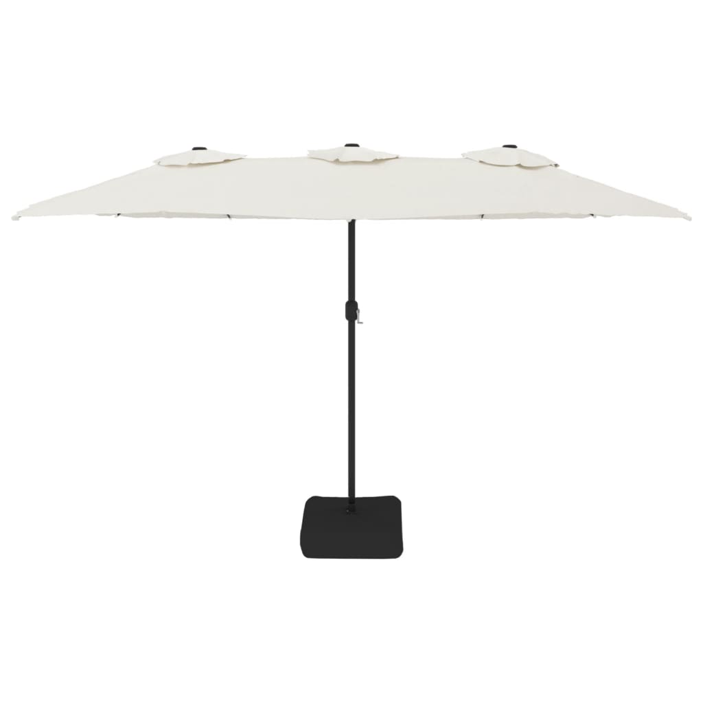 parasol med dobbelt parasoldug og LED-lys 449x245 cm sandhvid