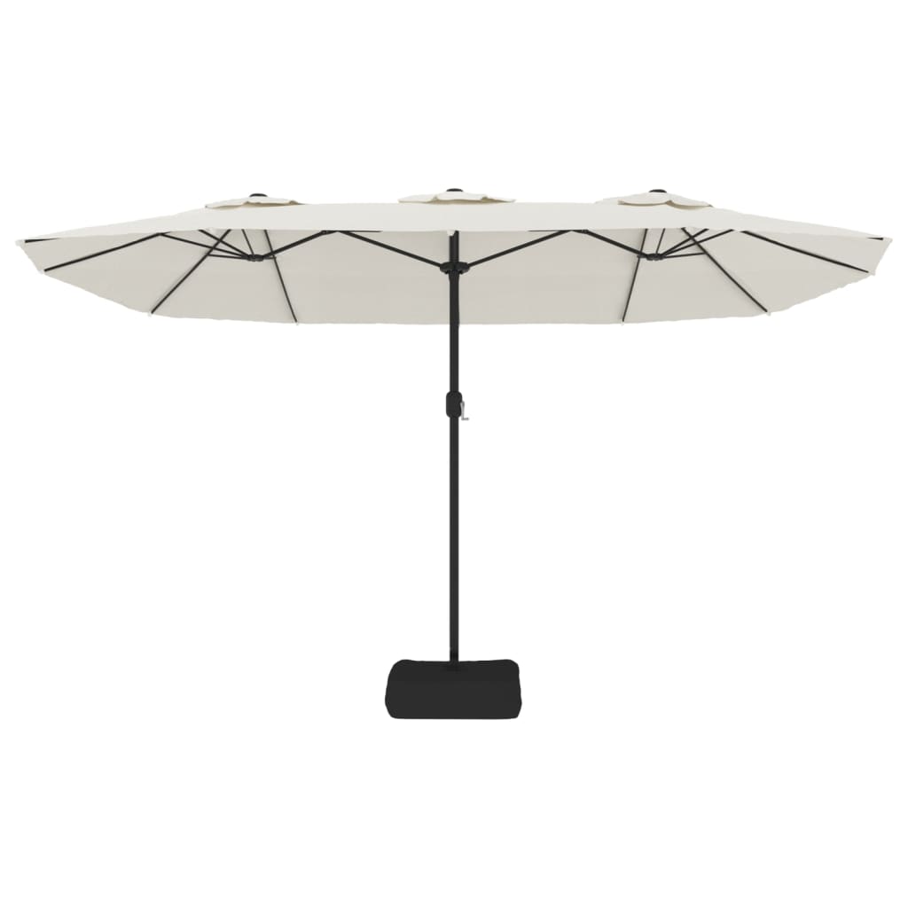 parasol med dobbelt parasoldug og LED-lys 449x245 cm sandhvid