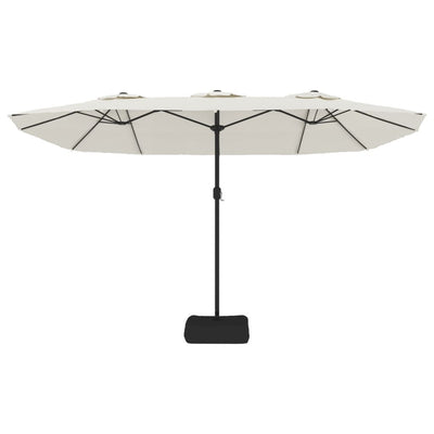 parasol med dobbelt parasoldug og LED-lys 449x245 cm sandhvid