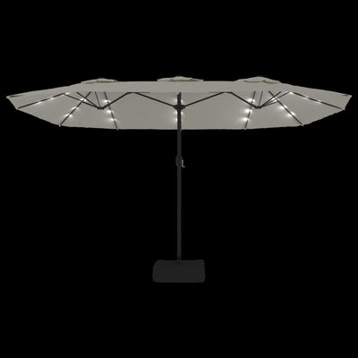 parasol med dobbelt parasoldug og LED-lys 449x245 cm sandhvid