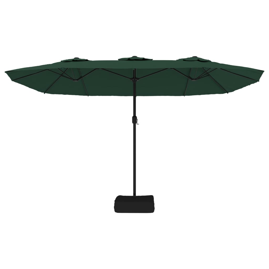 parasol med dobbelt parasoldug og LED-lys 449x245 cm grøn