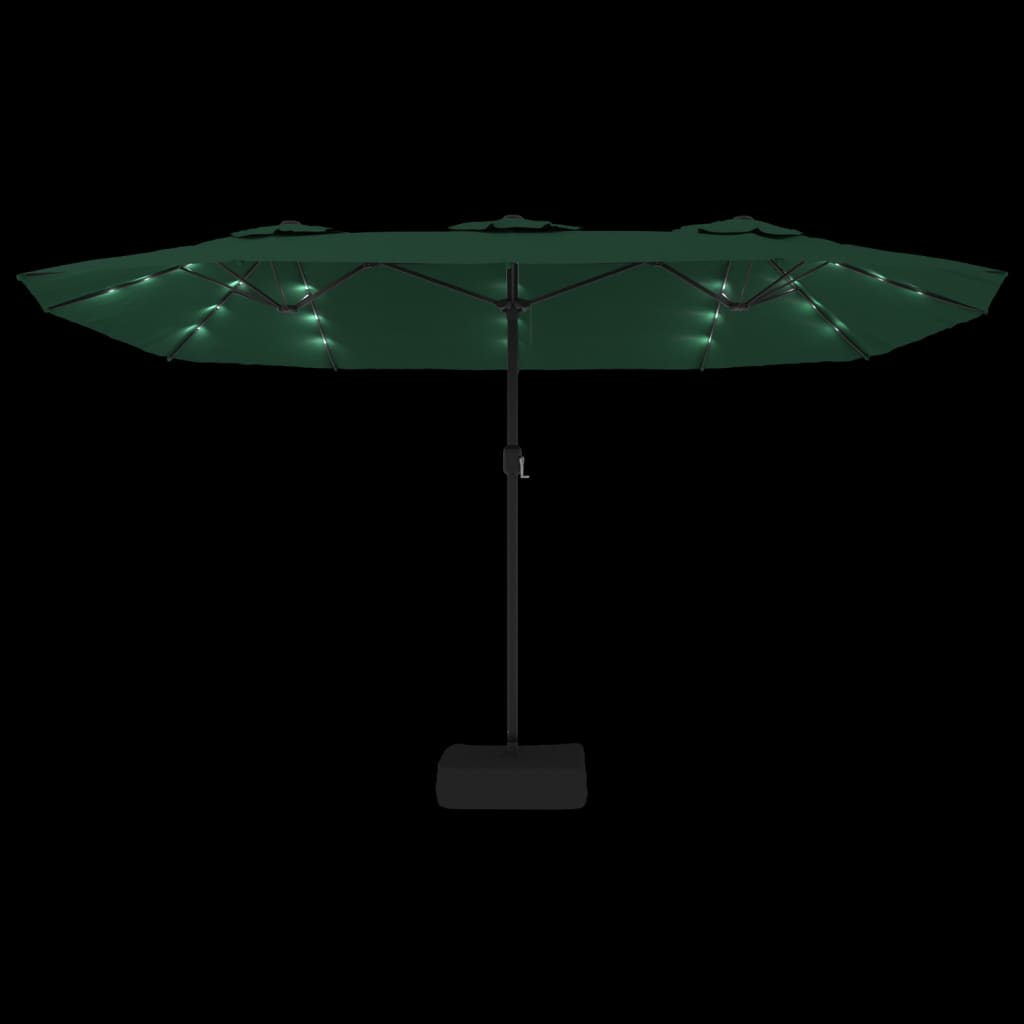 parasol med dobbelt parasoldug og LED-lys 449x245 cm grøn