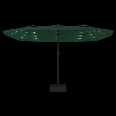 parasol med dobbelt parasoldug og LED-lys 449x245 cm grøn