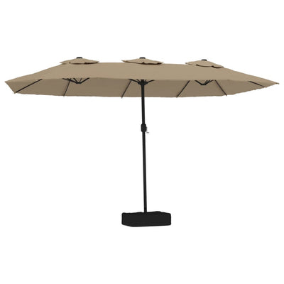 parasol med dobbelt parasoldug og LED-lys 449x245 cm gråbrun