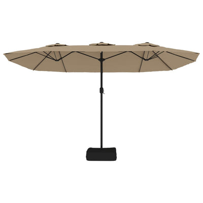 parasol med dobbelt parasoldug og LED-lys 449x245 cm gråbrun