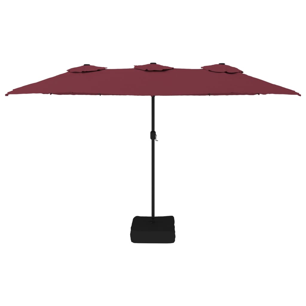 parasol m. dobbelt parasoldug og LED-lys 449x245 cm bordeauxrød