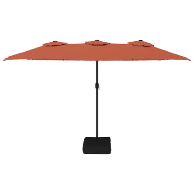 parasol med dobbelt parasoldug og LED-lys 449x245 cm terrakotta