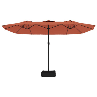 parasol med dobbelt parasoldug og LED-lys 449x245 cm terrakotta