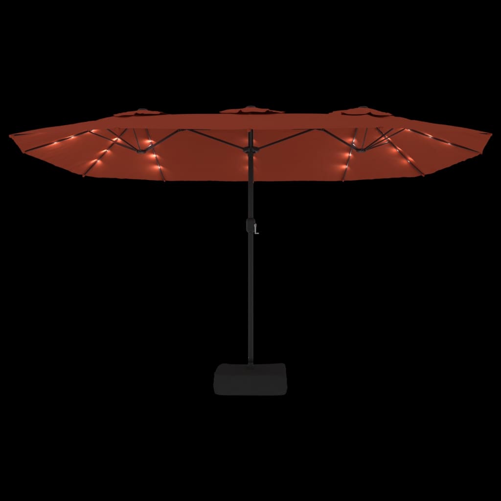 parasol med dobbelt parasoldug og LED-lys 449x245 cm terrakotta