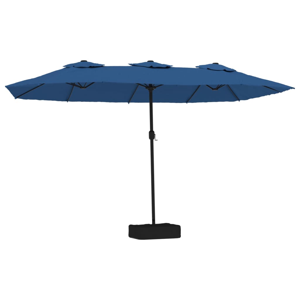 parasol med dobbelt parasoldug og LED-lys 449x245 cm azurblå