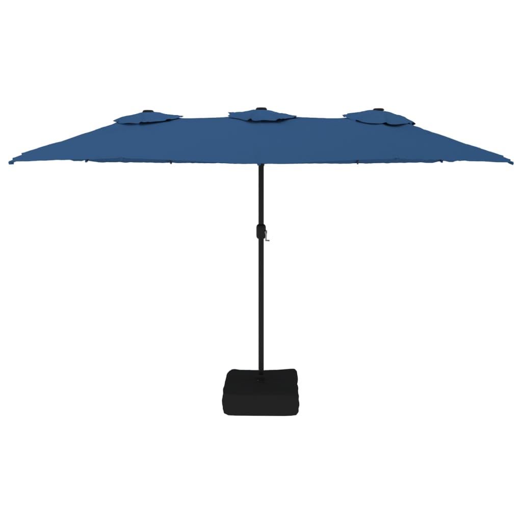 parasol med dobbelt parasoldug og LED-lys 449x245 cm azurblå