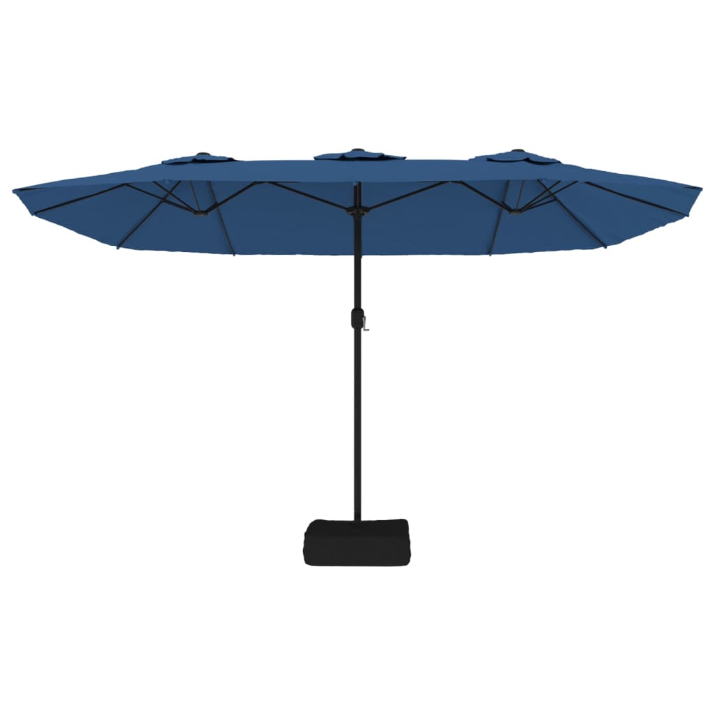 parasol med dobbelt parasoldug og LED-lys 449x245 cm azurblå