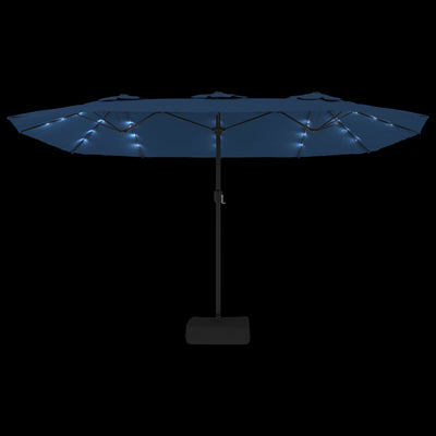 parasol med dobbelt parasoldug og LED-lys 449x245 cm azurblå