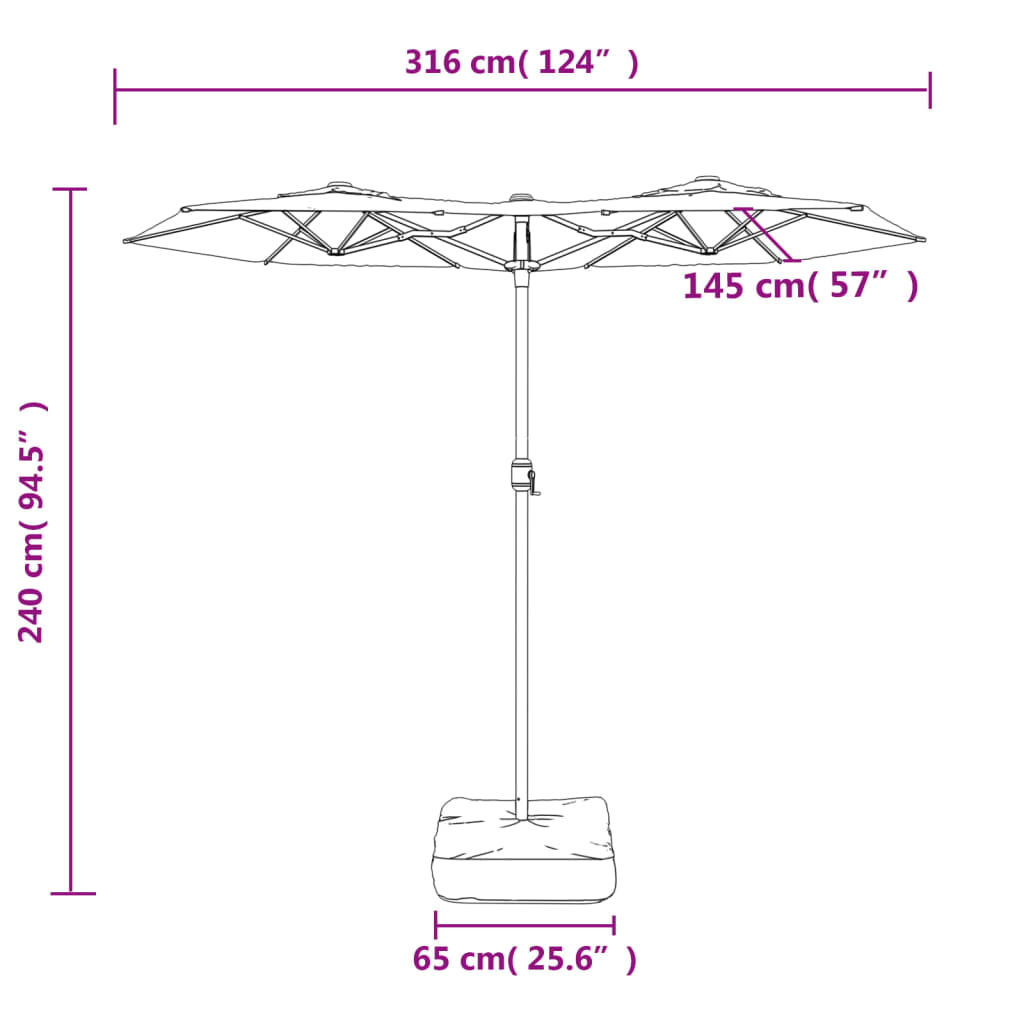 parasol m. dobbelt parasoldug 316x240 cm sort