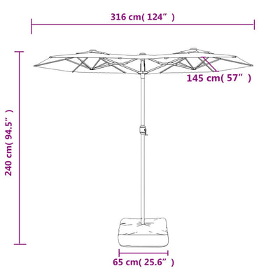 parasol m. dobbelt parasoldug 316x240 cm azurblå