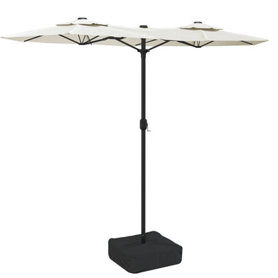 parasol med dobbelt parasoldug og LED-lys 316x240 cm sandhvid