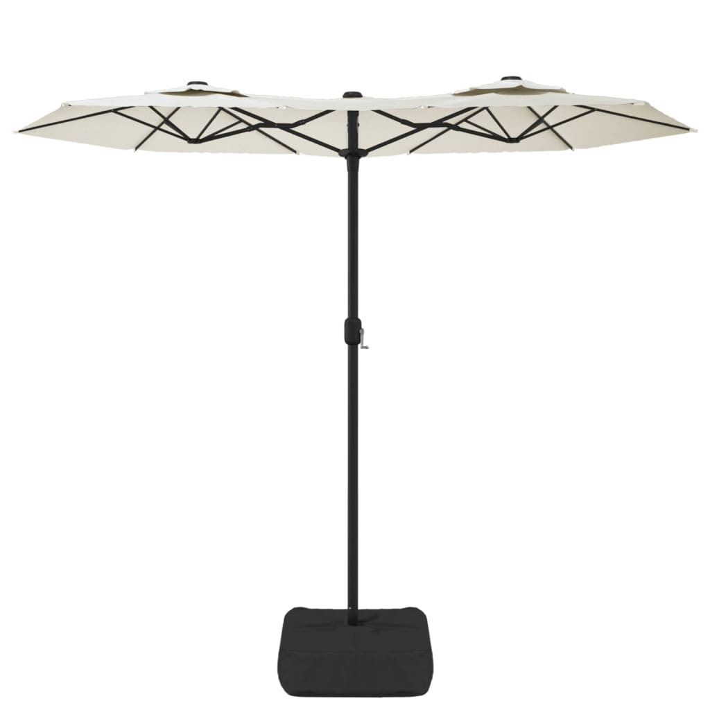 parasol med dobbelt parasoldug og LED-lys 316x240 cm sandhvid