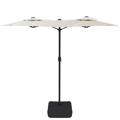 parasol med dobbelt parasoldug og LED-lys 316x240 cm sandhvid