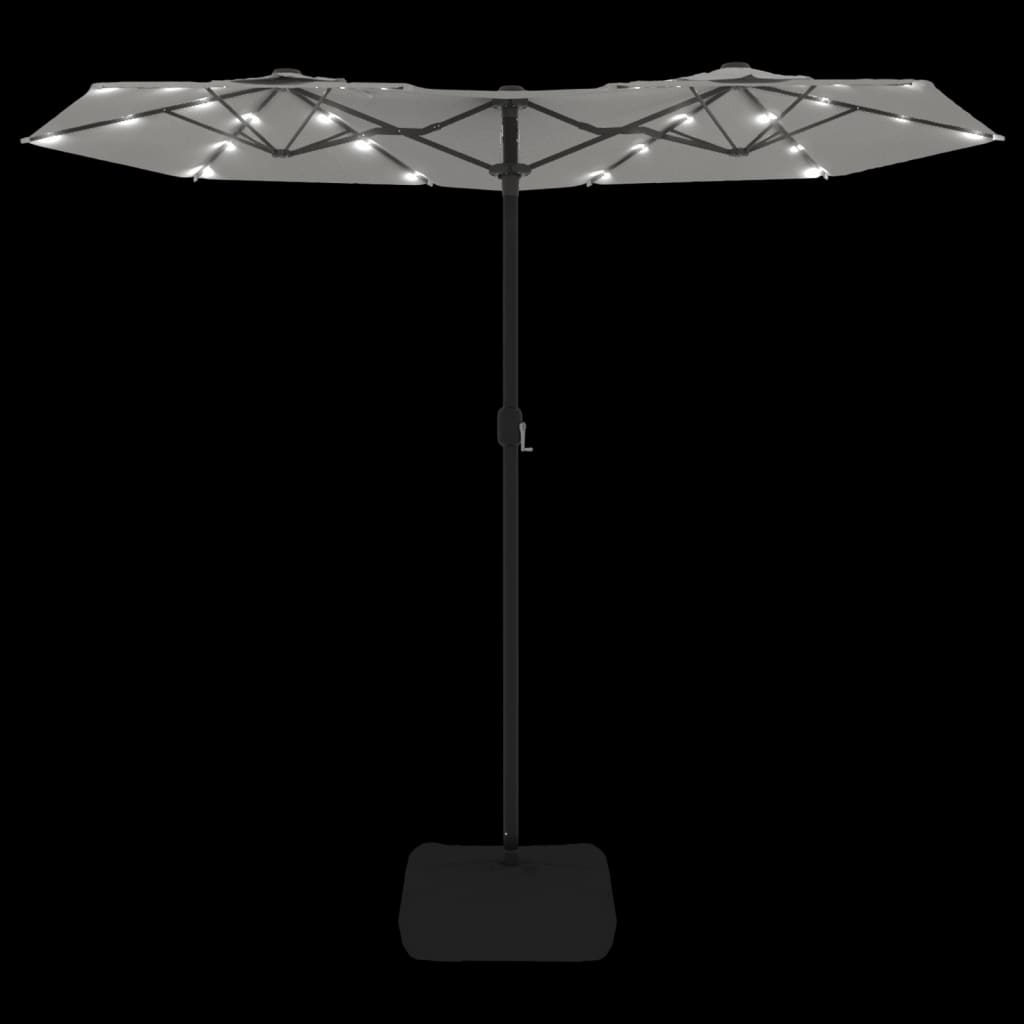 parasol med dobbelt parasoldug og LED-lys 316x240 cm sandhvid