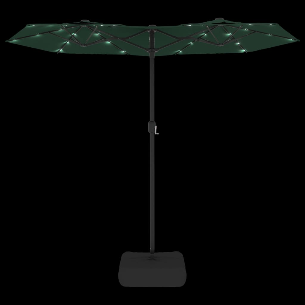 parasol med dobbelt parasoldug og LED-lys 316x240 cm grøn